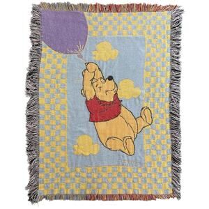 Vintage Disney Winnie The Pooh With Balloon Tapestry Blanket 42”x30” 1990s Throw